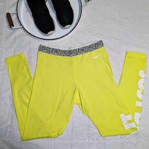Nike Pro Dri Fit Yellow Workout Fitness Leggings L